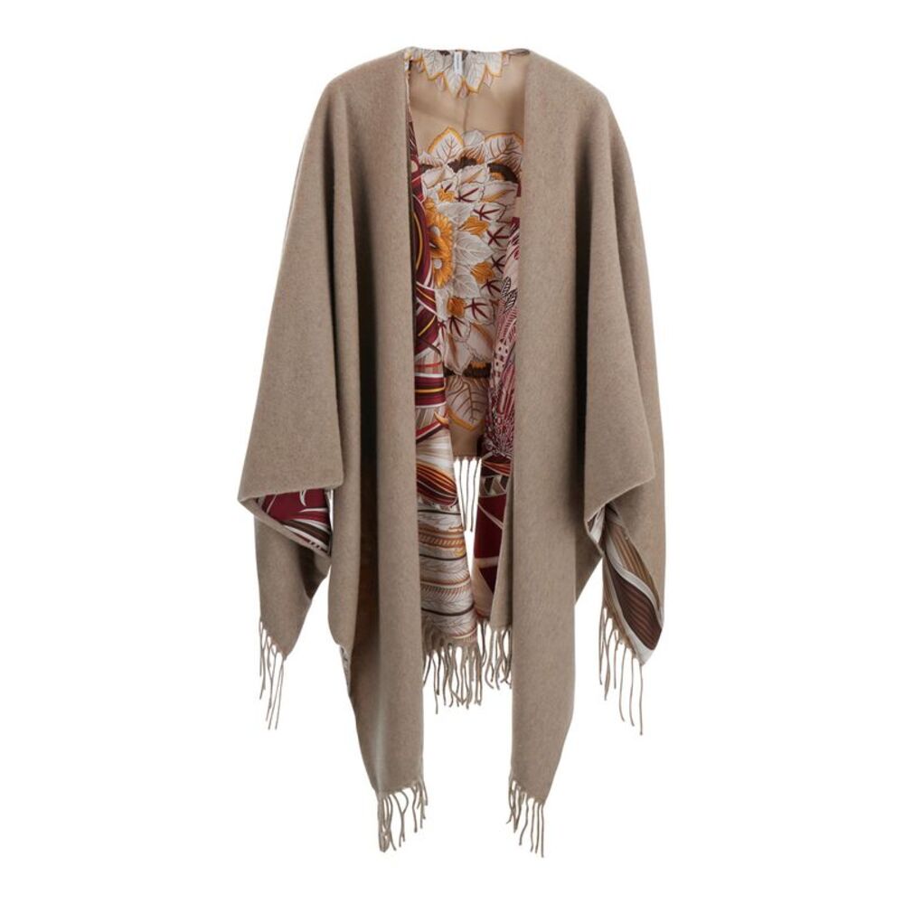 Ferragamo Women Beige Cape With High Collar And Leather Front Closure For Women